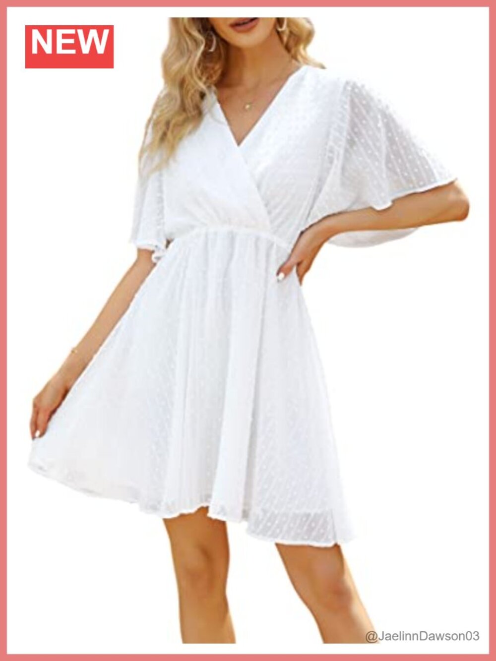 Women's Classic Chiffon A-Line Dress V-Neck Bell Sleeve High Waist Knee Length